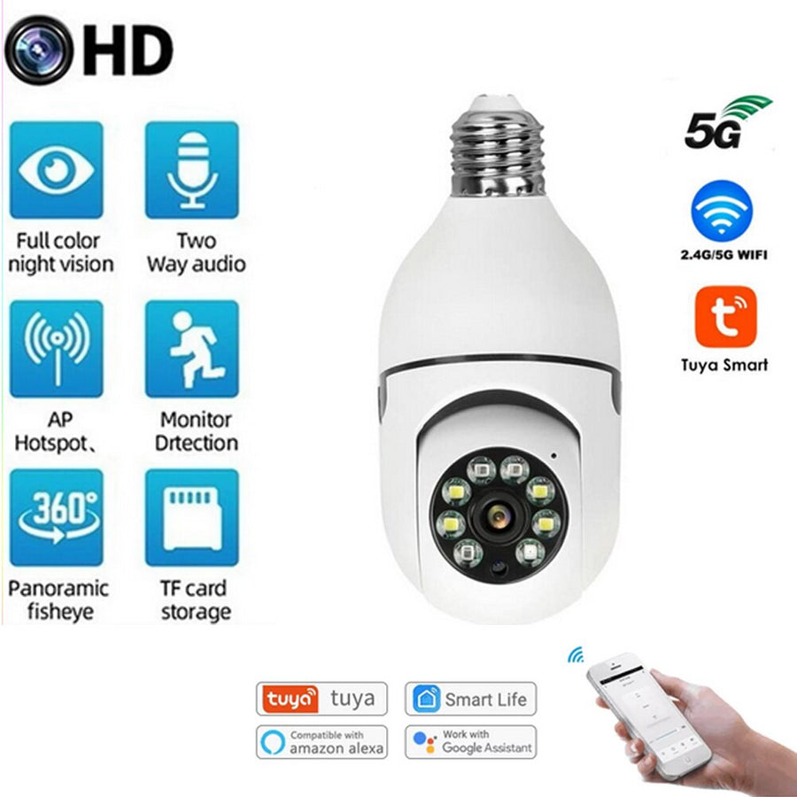 Caméra de Surveillance PTZ 1080P WiFi E27 | Vision 360° + Détection de Mouvement