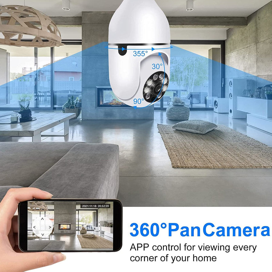 Caméra de Surveillance PTZ 1080P WiFi E27 | Vision 360° + Détection de Mouvement